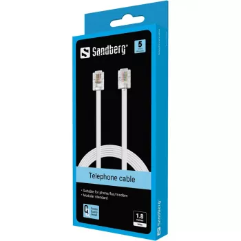 Sandberg telefona kabelis RJ11-RJ11 1,8 m, RJ11, RJ11, vīrišķais, vīrišķais, balts