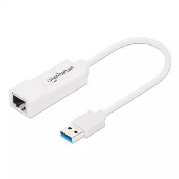 Manhattan USB-A gigabitu tīkla adapteris, balts, 10/100/1000 Mbps tīkls, USB 3.0, Ethernet, RJ45, trīs gadu garantija, ekvivalents USB31000SW.