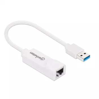 Manhattan USB-A gigabitu tīkla adapteris, balts, 10/100/1000 Mbps tīkls, USB 3.0, Ethernet, RJ45, trīs gadu garantija, ekvivalents USB31000SW.