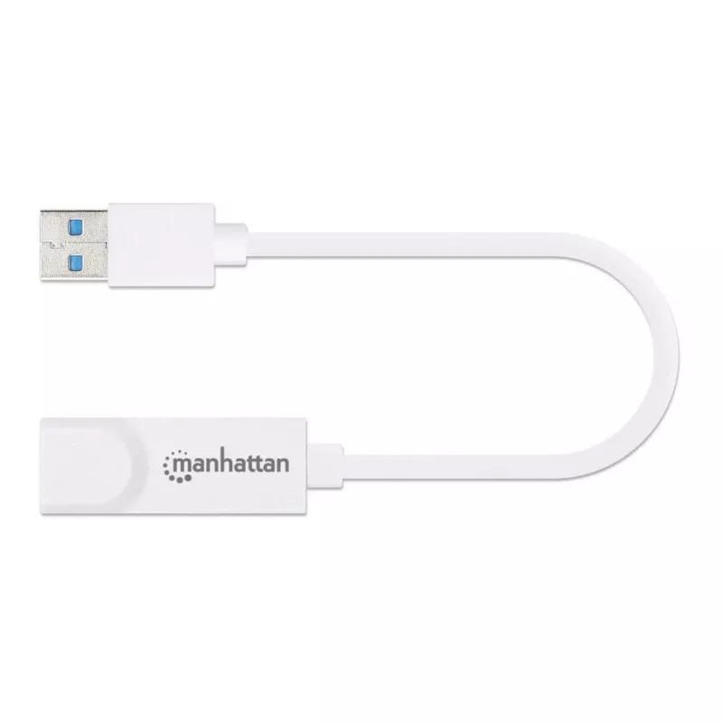 Manhattan USB-A gigabitu tīkla adapteris, balts, 10/100/1000 Mbps tīkls, USB 3.0, Ethernet, RJ45, trīs gadu garantija, ekvivalents USB31000SW.