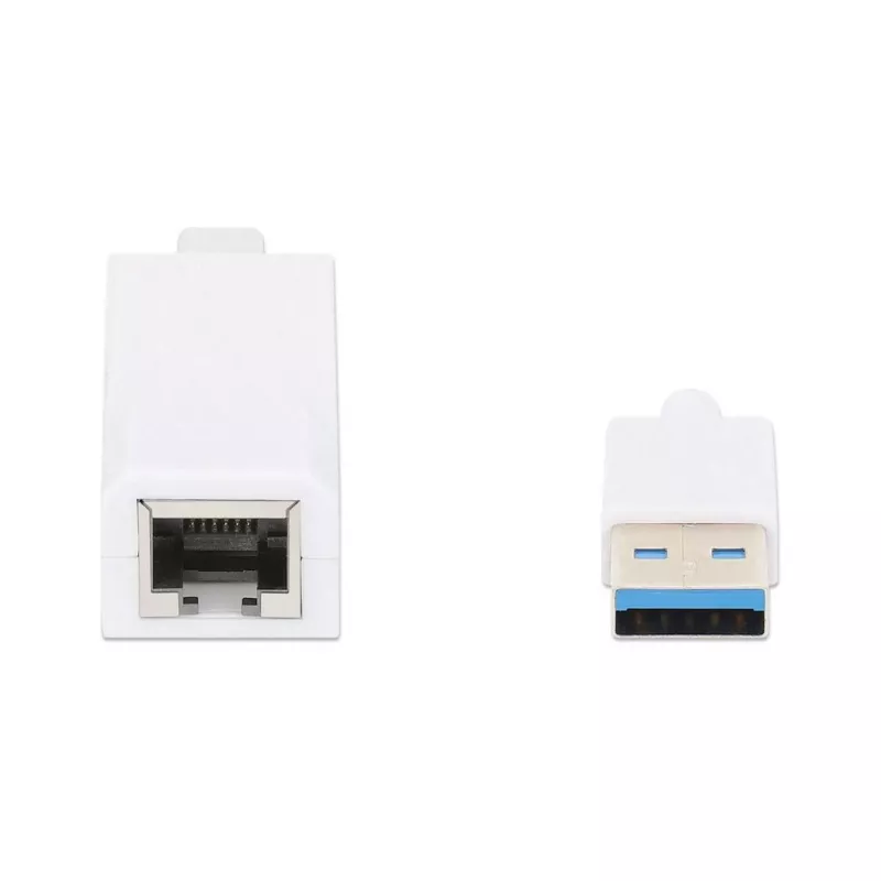 Manhattan USB-A gigabitu tīkla adapteris, balts, 10/100/1000 Mbps tīkls, USB 3.0, Ethernet, RJ45, trīs gadu garantija, ekvivalents USB31000SW.