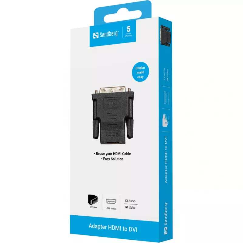 Sandberg adapteris DVI-M - HDMI-F, DVI, HDMI, melns