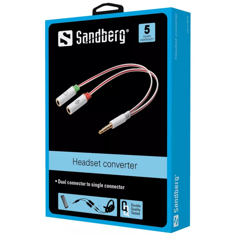 Sandberg austiņu pārveidotājs Dual-Single, 3.5 mm TRS, vīrišķais, sievišķā, balts