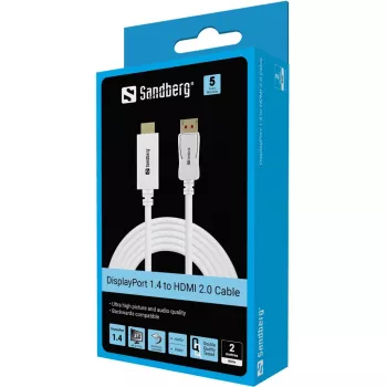 Sandberg DisplayPort 1.4-HDMI 4K60Hz 2m, 2 m, DisplayPort, HDMI, vīrišķais, vīrišķais, taisns