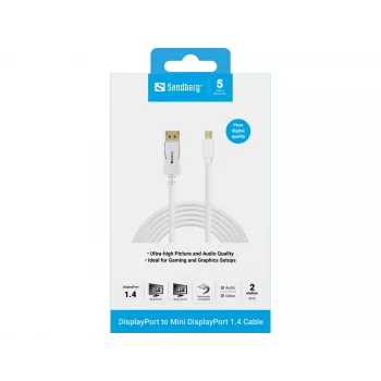 Sandberg DP-MiniDP 1.4 8K60Hz 2m, 2 m, DisplayPort, Mini DisplayPort, vīrišķais, vīrišķais, 7680 x 4320 pikseļi