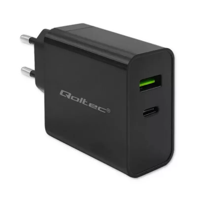 Lādētājs Qoltec 52378 Iekštelpu AC ātrā uzlāde 3A USB Type-C Melns