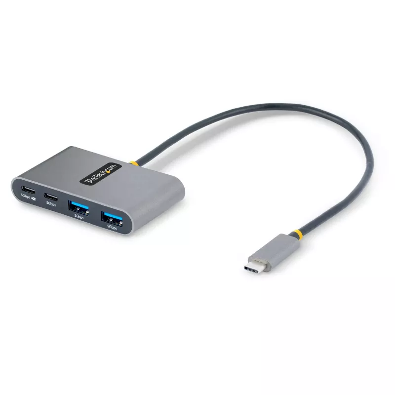StarTech.com 4 portu USB-C centrmezgls ar 100 W jaudas padeves caurlaidi — 2x USB-A + 2x USB-C — USB 3.0 5 Gbps — 1 pēdu (30 cm) garš kabelis — pārnēsājams USB Type-C uz USB-A/C centrmezgls