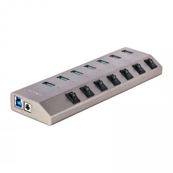 StarTech.com 7 portu pašbarojošs USB-C centrmezgls ar individuāliem ieslēgšanas/izslēgšanas slēdžiem, USB 3.0 5 Gbps paplašināšanas centrmezgls ar barošanas bloku, galddatoru/klēpjdatoru USB-C uz USB-A centrmezgls, USB Type-C centrmezgls ar BC 1.2