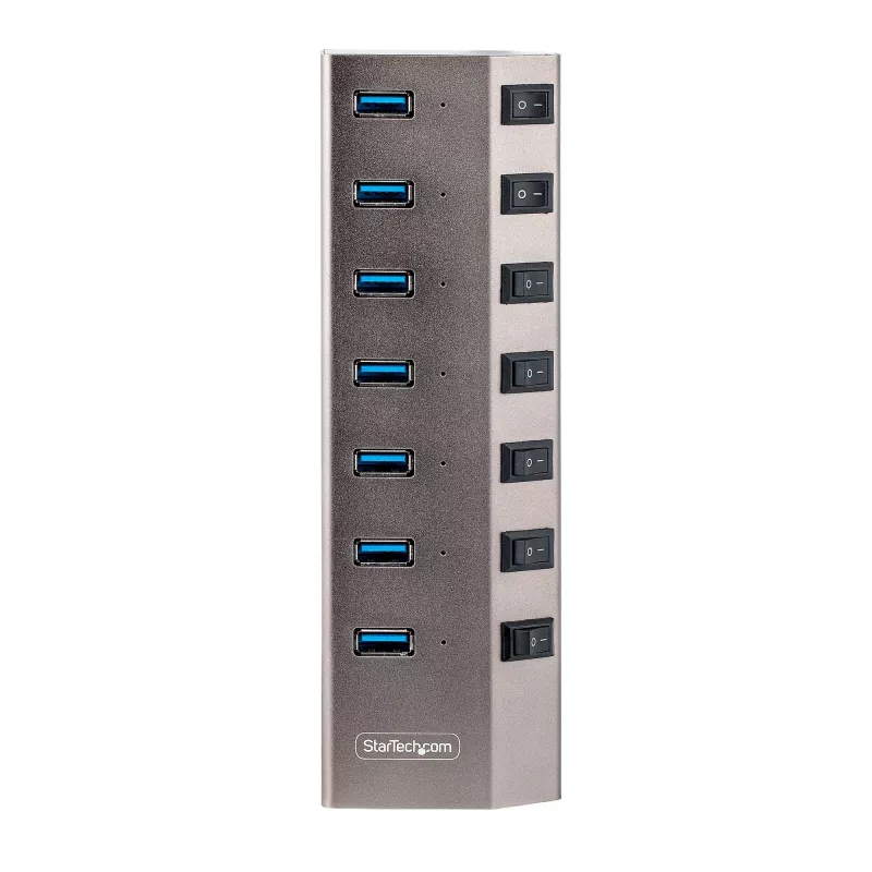 StarTech.com 7 portu pašbarojošs USB-C centrmezgls ar individuāliem ieslēgšanas/izslēgšanas slēdžiem, USB 3.0 5 Gbps paplašināšanas centrmezgls ar barošanas bloku, galddatoru/klēpjdatoru USB-C uz USB-A centrmezgls, USB Type-C centrmezgls ar BC 1.2