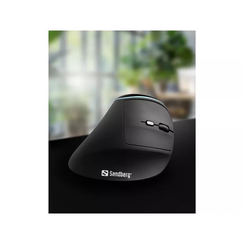 Sandberg Wireless Vertical pele Pro, labā roka, vertikāls dizains, optiska, RF bezvadu, 1600 DPI, melns