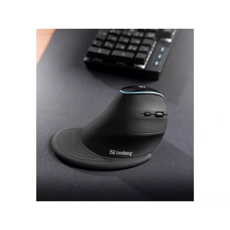 Sandberg Wireless Vertical pele Pro, labā roka, vertikāls dizains, optiska, RF bezvadu, 1600 DPI, melns