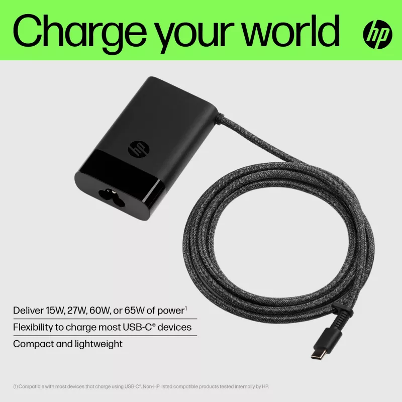 HP USB-C 65 W klēpjdatora lādētājs, Klēpjdators, Iekštelpām, 90 V, 47–63 Hz, 65 W, 5–20 V