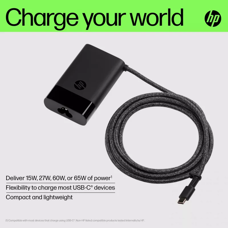 HP USB-C 65 W klēpjdatora lādētājs, Klēpjdators, Iekštelpām, 90 V, 47–63 Hz, 65 W, 5–20 V