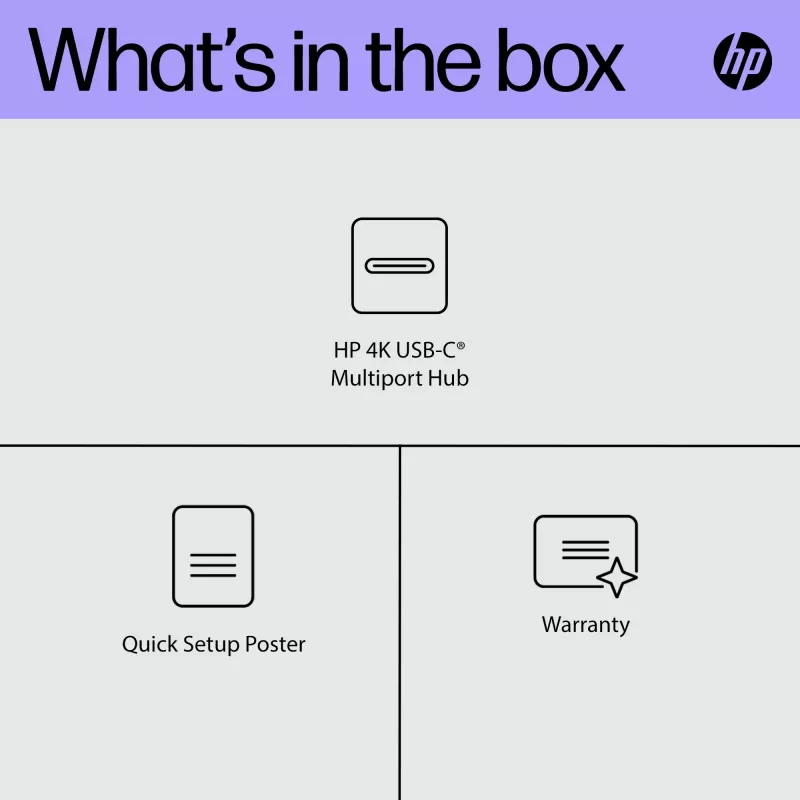 HP 4K USB-C Multiport Hub, USB Type-C, USB 3.2 Gen 2 (3.1 Gen 2) Type-C, 10000 Mbit/s, melns, 4K Ultra HD, Ķīna