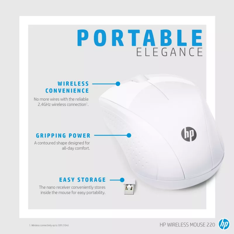 HP Wireless pele 220 (Snow balta), Optical, RF Wireless, balta