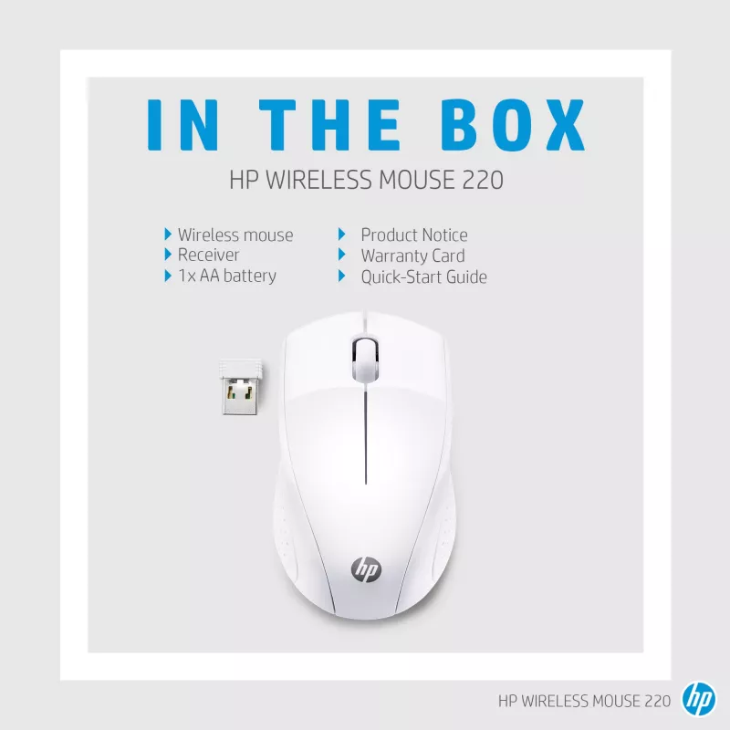 HP Wireless pele 220 (Snow balta), Optical, RF Wireless, balta