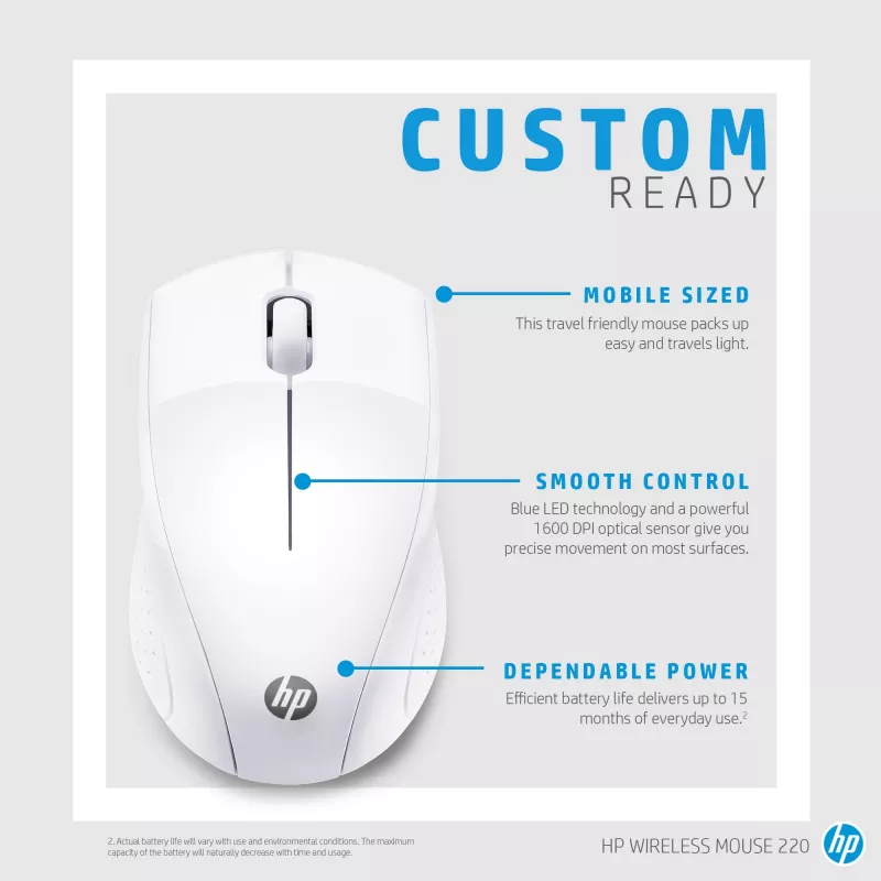 HP Wireless pele 220 (Snow balta), Optical, RF Wireless, balta