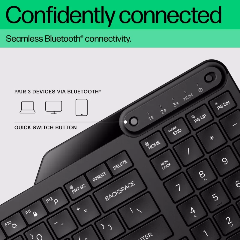 HP 460 Multi-Device Bluetooth tastatūra, pilna izmēra (100%), bezvadu, Bluetooth, mehāniska, melna