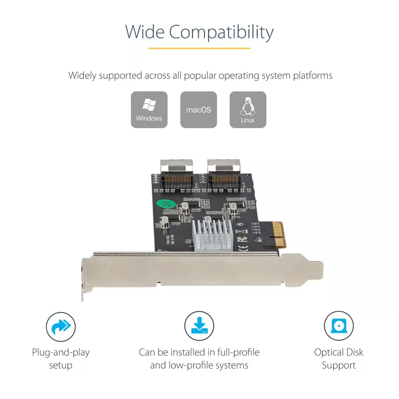 StarTech.com 8 Portu SATA PCIe karte - PCI Express 6Gbps SATA paplašināšanas adaptera karte ar 4 resurskontrolleriem - SATA PCIe kontrollera karte - PCI-e x4 Gen 2 uz SATA III - SATA HDD/SSD
