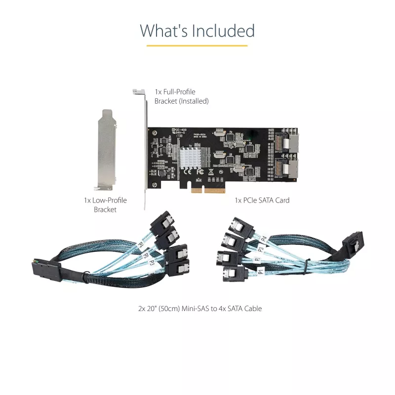 StarTech.com 8 Portu SATA PCIe karte - PCI Express 6Gbps SATA paplašināšanas adaptera karte ar 4 resurskontrolleriem - SATA PCIe kontrollera karte - PCI-e x4 Gen 2 uz SATA III - SATA HDD/SSD