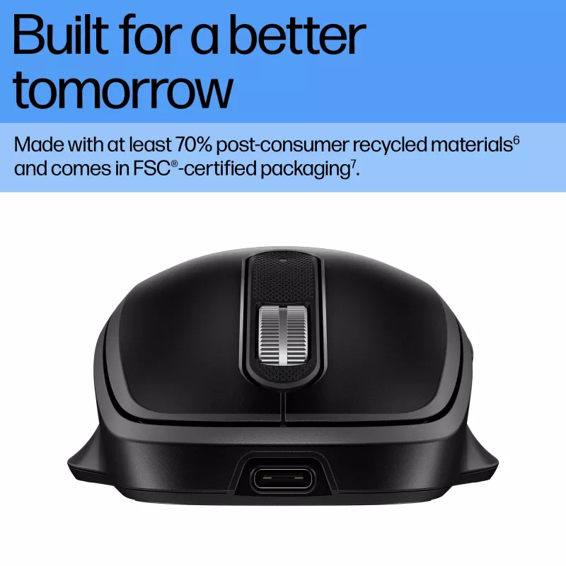 HP 510 Ultra-Fast Rechargeable Wireless pele, Ambidextrous, RF Wireless, 4000 DPI, Melns