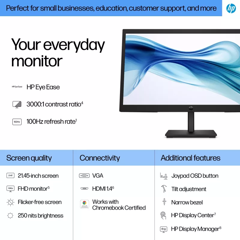 HP Series 3 Pro 21.45 collu FHD monitors - 322pv, 54,5 cm (21,4 colli), 1920 x 1080 pikseļi, Full HD, LCD, 5 ms, Melns
