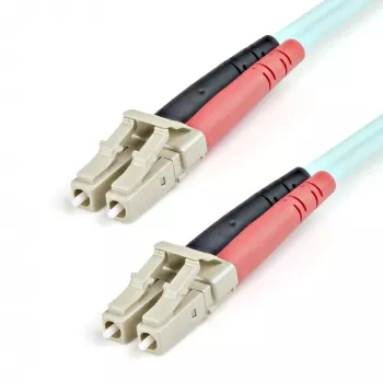 StarTech.com 1m (3 pēdas) LC/UPC uz LC/UPC OM3 daudzmodu optiskās šķiedras kabelis, pilna dupleksa 50/125 µm rāvējslēdzēja tipa optiskās šķiedras kabelis, 100G, zemi ievades zudumi, LSZH optiskās šķiedras džempera vads