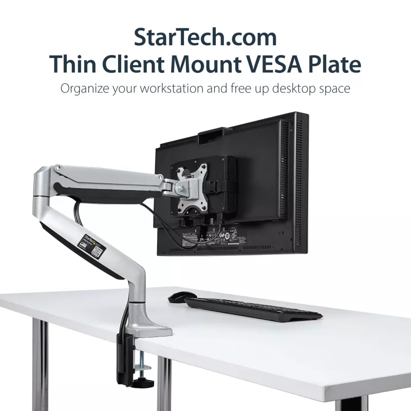 StarTech.com Thin Client Mount - VESA stiprinājuma kronšteins, monitora statīvā montējams CPU turētājs, mazo galddatoru, 5 kg, 75 x 75, 100 x 100 mm, melns, plastmasa, tērauds