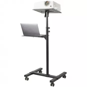 StarTech.com Mobile Projector and Laptop Stand/Cart - Heavy Duty Portable Projector Stand (2 Shelves, hold 22lb/10kg each) - Height Adjustable Rolling Presentation Cart w/Lockable Wheels