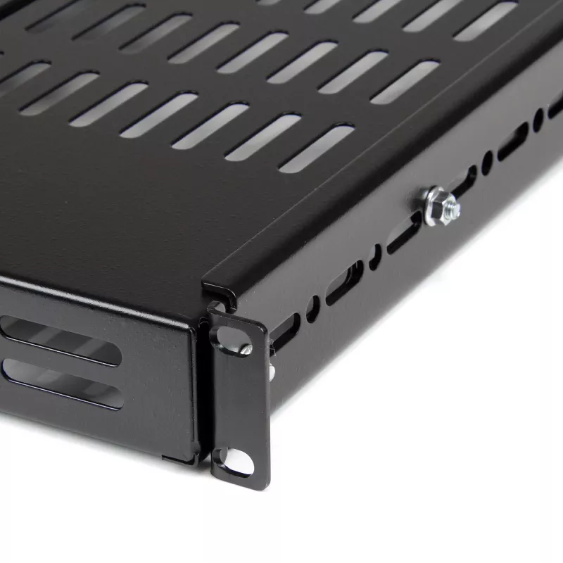 StarTech.com 1U regulējams ventilējams serveru statīva montāžas plaukts – 175 mārciņas – 19,5 līdz 38 collu regulējams montāžas dziļums, universāla paplāte 19 collu AV/tīkla aprīkojuma statīvam – 27,5 collu dziļums