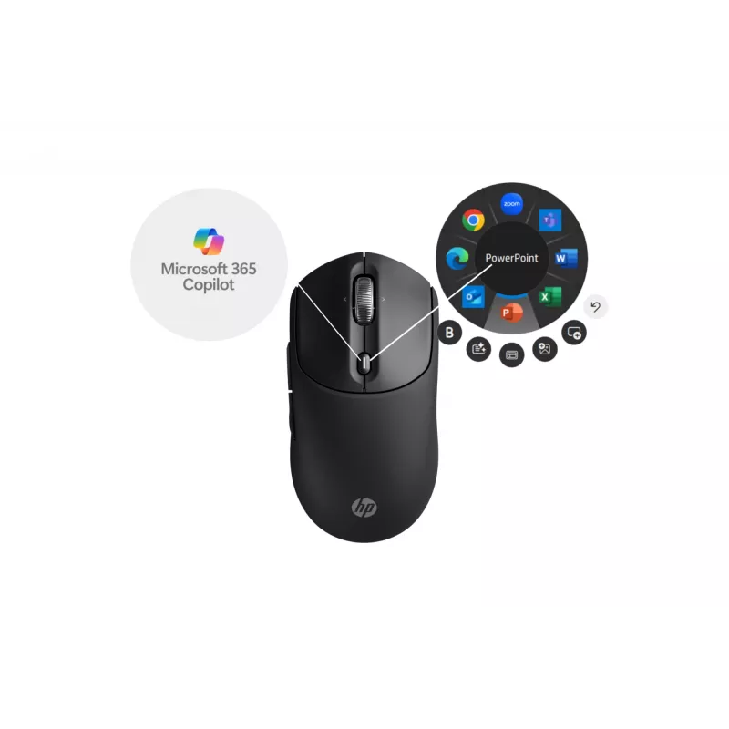 HP 700 uzlādējama bezvadu pele, piemērota abām rokām, RF bezvadu + Bluetooth, 6000 DPI, melna