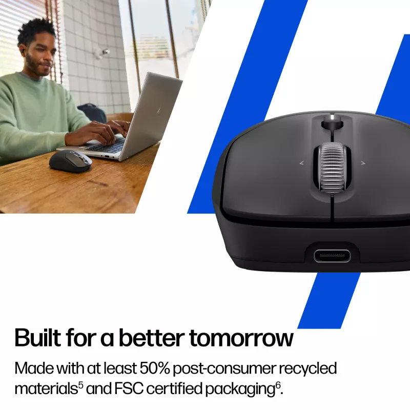 HP 700 uzlādējama bezvadu pele, piemērota abām rokām, RF bezvadu + Bluetooth, 6000 DPI, melna