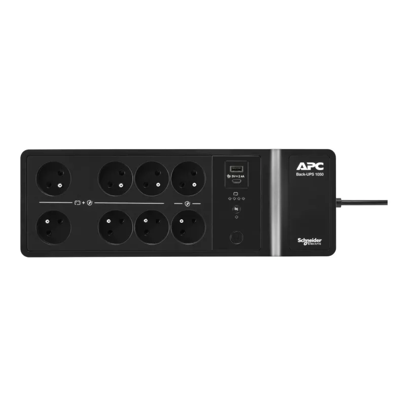APC Back-UPS, 1050VA/600W Floor/Wall Mount, 230V, 8x French/Belgian outlets, USB Type A+C Port, User Replaceable baterija