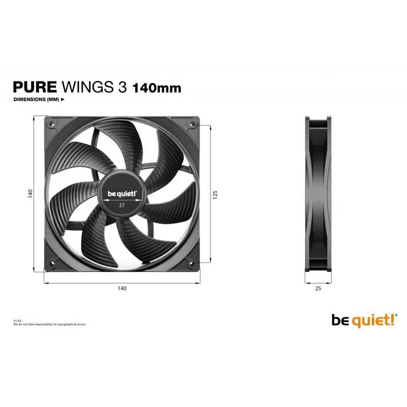 be quiet! Pure Wings 3 140mm datora korpusa ventilators 14 cm melns 1 gab.