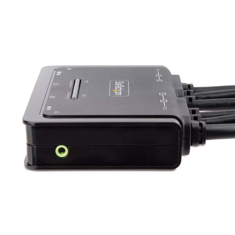 StarTech.com 2 portu divu monitoru DisplayPort kabeļa KVM slēdzis, 4K 60Hz, kompakts KVM ar 1,5 m USB-A/DisplayPort/audio integrētiem kabeļiem, barošana no kopnes - attālināta spiedpoga/karsto taustiņu pārslēgšana