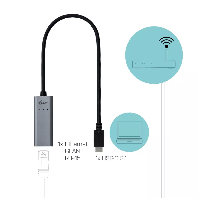 i-tec Metal USB-C Gigabit Ethernet Adapter, vadu, USB Type-C, Ethernet, 1000 Mbit/s, pelēks