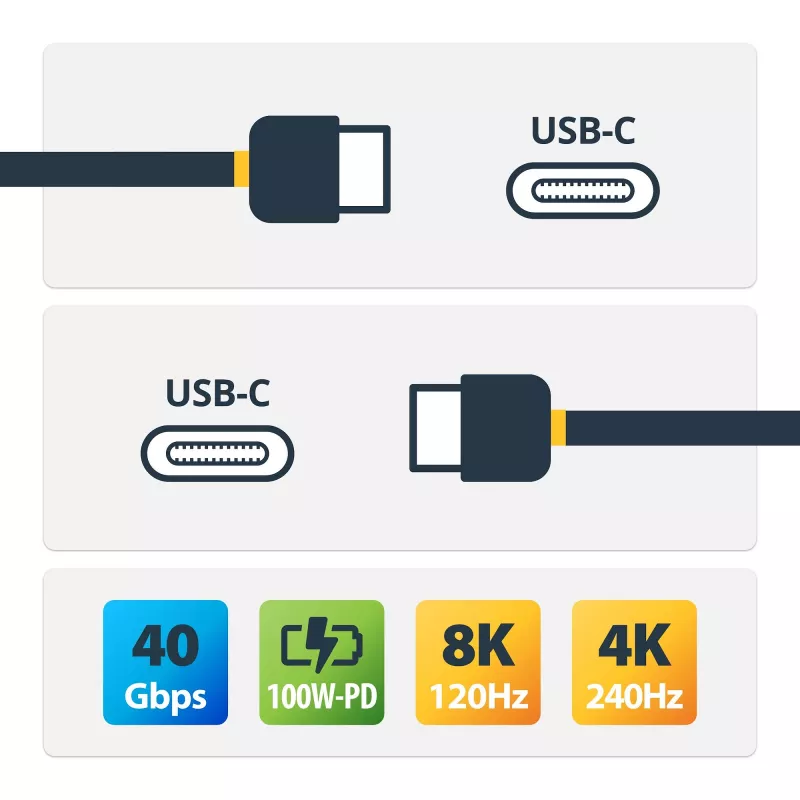 StarTech.com 3ft (1m) USB4 kabelis, USB-IF sertificēts USB-C kabelis, 40 Gbps, USB Type-C datu pārraides kabelis, 100W Power Delivery, 8K 60Hz, saderīgs ar Thunderbolt 4/3/USB 3.2