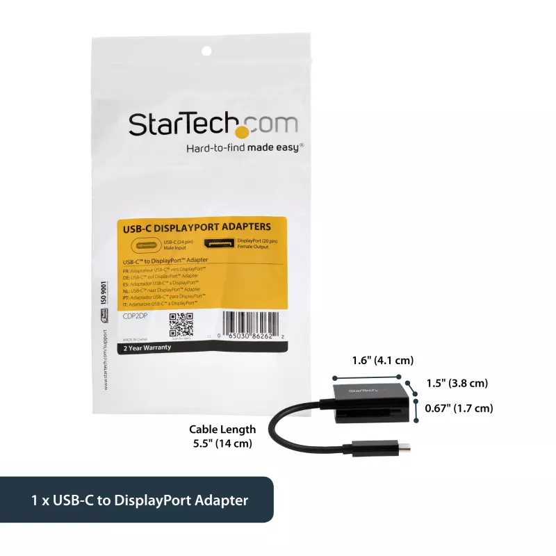 StarTech.com USB C–DisplayPort adapteris – 4K 60Hz/8K 30Hz – USB Type-C uz DP 1.4 HBR2 adaptera sargspraudnis – kompakts USB-C (DP Alt Mode) monitora video pārveidotājs – saderīgs ar Thunderbolt 3