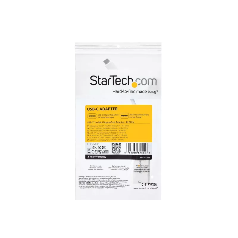 StarTech.com USB-C uz Mini DisplayPort adapteris - 4K 60Hz - Balts - USB 3.1 Type-C uz Mini DP adapteris - Uzlabotā versija ir CDP2MDPEC