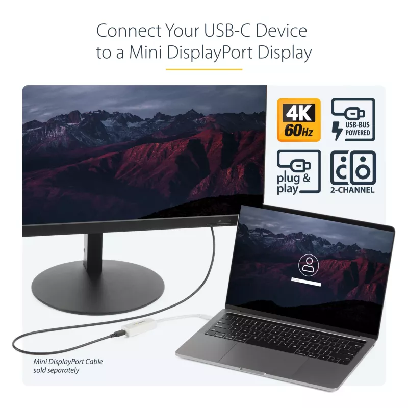 StarTech.com USB-C uz Mini DisplayPort adapteris - 4K 60Hz - Balts - USB 3.1 Type-C uz Mini DP adapteris - Uzlabotā versija ir CDP2MDPEC