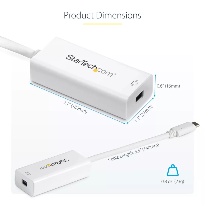 StarTech.com USB-C uz Mini DisplayPort adapteris - 4K 60Hz - Balts - USB 3.1 Type-C uz Mini DP adapteris - Uzlabotā versija ir CDP2MDPEC