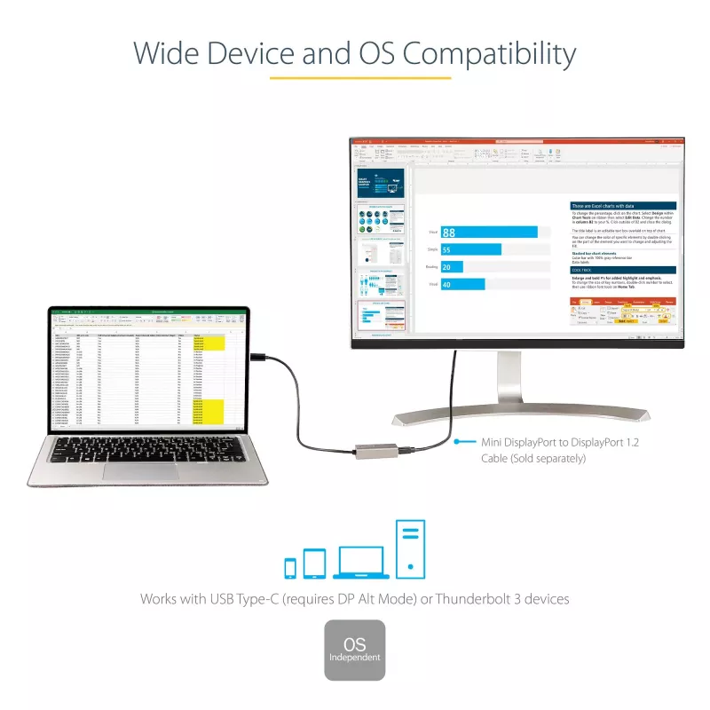 StarTech.com USB C uz Mini DisplayPort adapteris - 4K 60Hz USB-C uz mDP adaptera pārveidotājs - USB Type-C uz Mini DP monitors - Video pārveidotājs - Darbojas ar Thunderbolt 3 - 12 collu garš pievienots kabelis - Uzlabota CDP2MDP versija