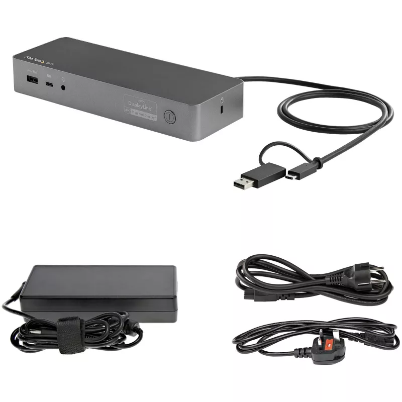 StarTech.com universāla klēpjdatoru dokstacija, hibrīda USB-C un USB-A dokstacija, divi 4K DP un HDMI, 100W PD, Mac/Windows/Chrome OS, 4x USB 5Gbps centrmezgls, GbE