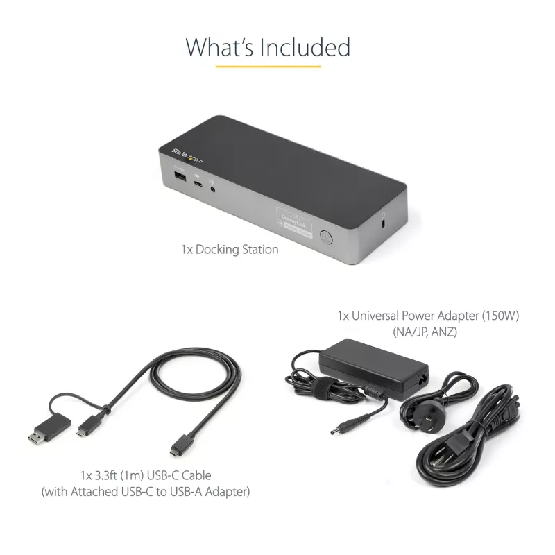 StarTech.com universāla klēpjdatoru dokstacija, hibrīda USB-C un USB-A dokstacija, divi 4K DP un HDMI, 100W PD, Mac/Windows/Chrome OS, 4x USB 5Gbps centrmezgls, GbE