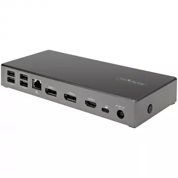 StarTech.com USB C dokstacija – trīskāršs 4K monitors USB Type-C dokstacija – 100 W Power Delivery – DP 1.4 Alt režīms un DSC, 2x DisplayPort 1.4/HDMI 2.0 – 6xUSB (2x 10 Gbps) – Windows/Chrome