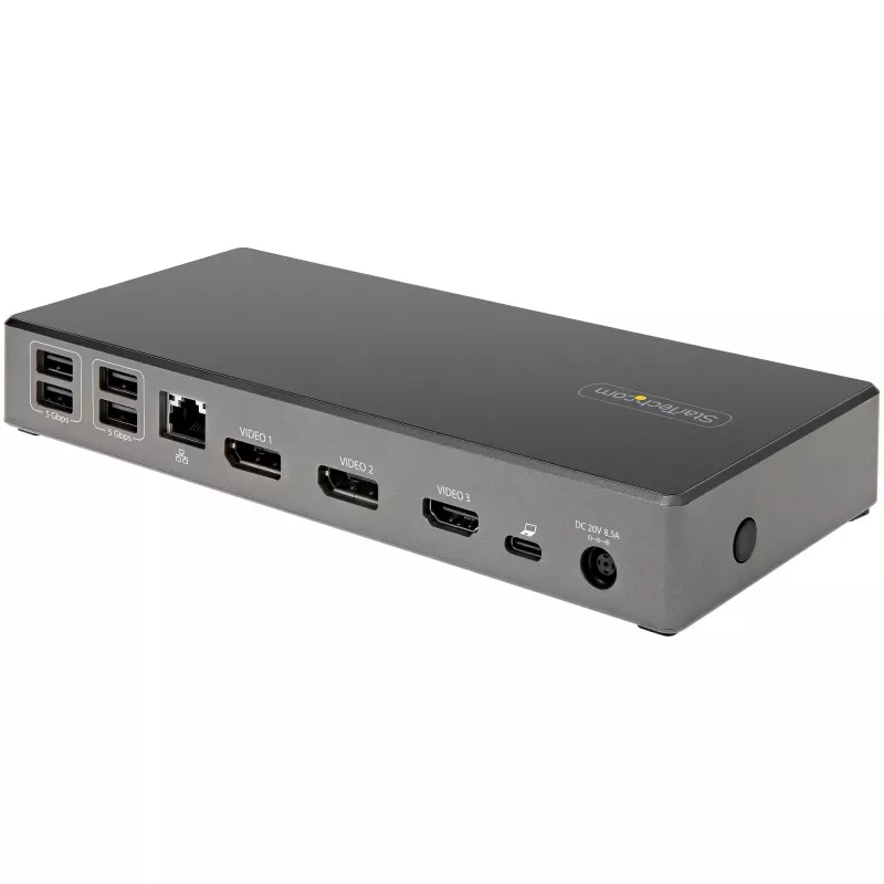 StarTech.com USB C dokstacija – trīskāršs 4K monitors USB Type-C dokstacija – 100 W Power Delivery – DP 1.4 Alt režīms un DSC, 2x DisplayPort 1.4/HDMI 2.0 – 6xUSB (2x 10 Gbps) – Windows/Chrome