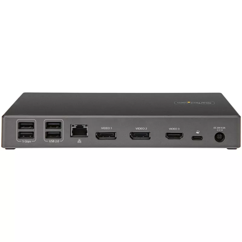 StarTech.com USB C dokstacija – trīskāršs 4K monitors USB Type-C dokstacija – 100 W Power Delivery – DP 1.4 Alt režīms un DSC, 2x DisplayPort 1.4/HDMI 2.0 – 6xUSB (2x 10 Gbps) – Windows/Chrome