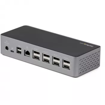StarTech.com USB C dokstacija - 4K 60Hz četru monitoru DisplayPort un HDMI - universāla USB-C dokstacija ar 100W Power Delivery - USB centrmezgls ar 1x USB Type-C un 3x USB-A, Ethernet, Audio