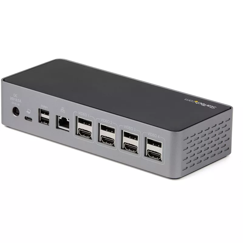 StarTech.com USB C dokstacija - 4K 60Hz četru monitoru DisplayPort un HDMI - universāla USB-C dokstacija ar 100W Power Delivery - USB centrmezgls ar 1x USB Type-C un 3x USB-A, Ethernet, Audio