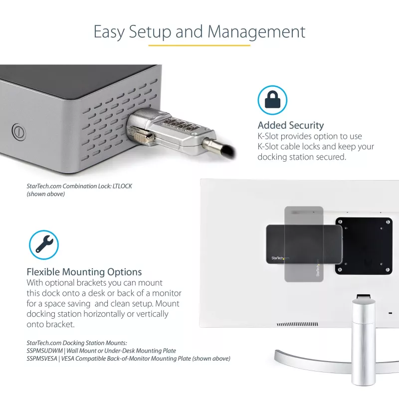 StarTech.com USB C dokstacija - 4K 60Hz četru monitoru DisplayPort un HDMI - universāla USB-C dokstacija ar 100W Power Delivery - USB centrmezgls ar 1x USB Type-C un 3x USB-A, Ethernet, Audio